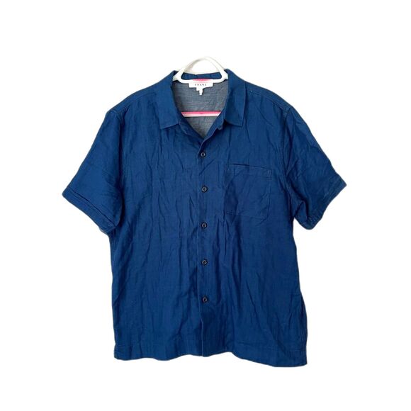 FRAME Blue Short Sleeve Cotton Button Up Camp Shirt Top Mens Size Medium - Picture 2 of 9